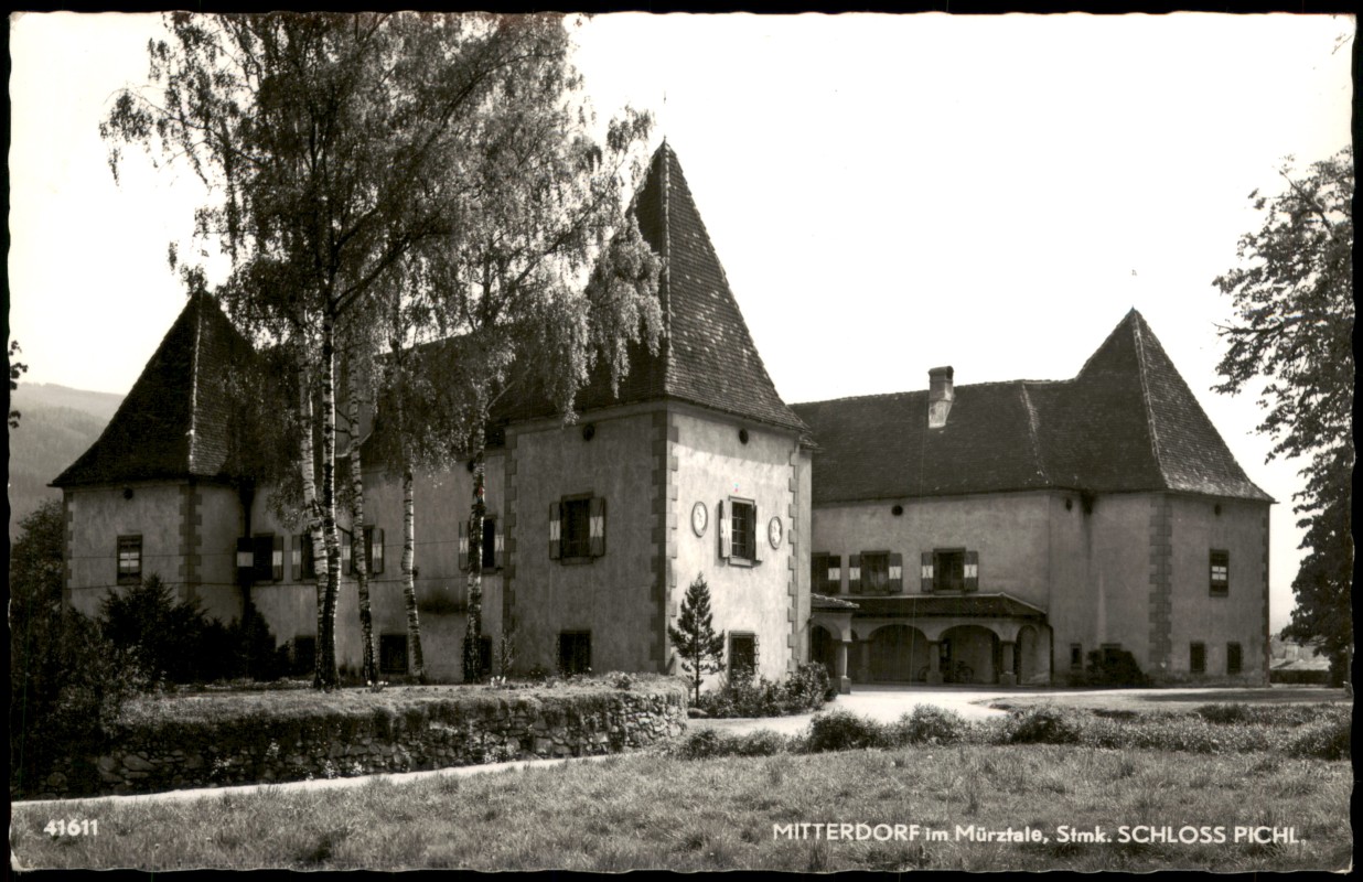 zoom: Image side vintage Postcard from 1960: Schloss Pichl:: Mitterdorf im Mürztal
