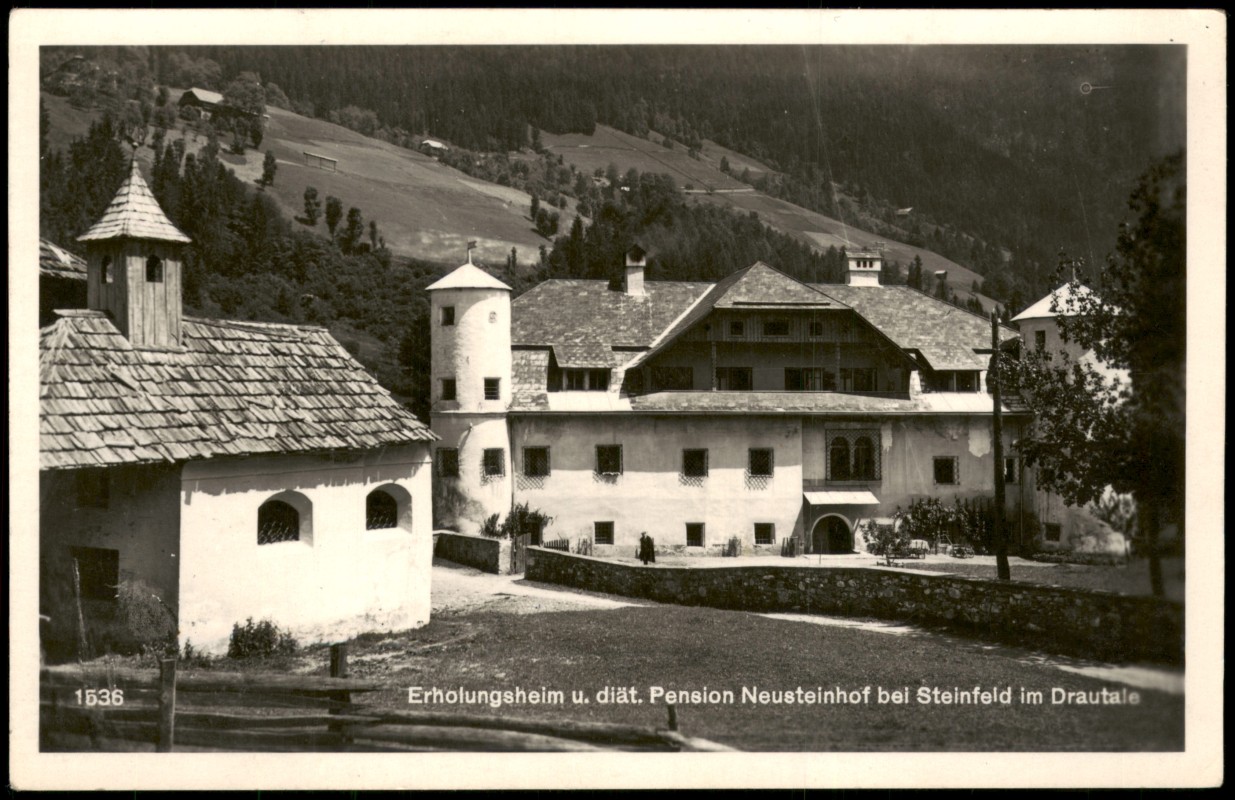 vergrößern: Bildseite historische Ansichtskarte von 1930: Erholungsheim und diätetische Pension Neusteinhof:: Steinfeld
