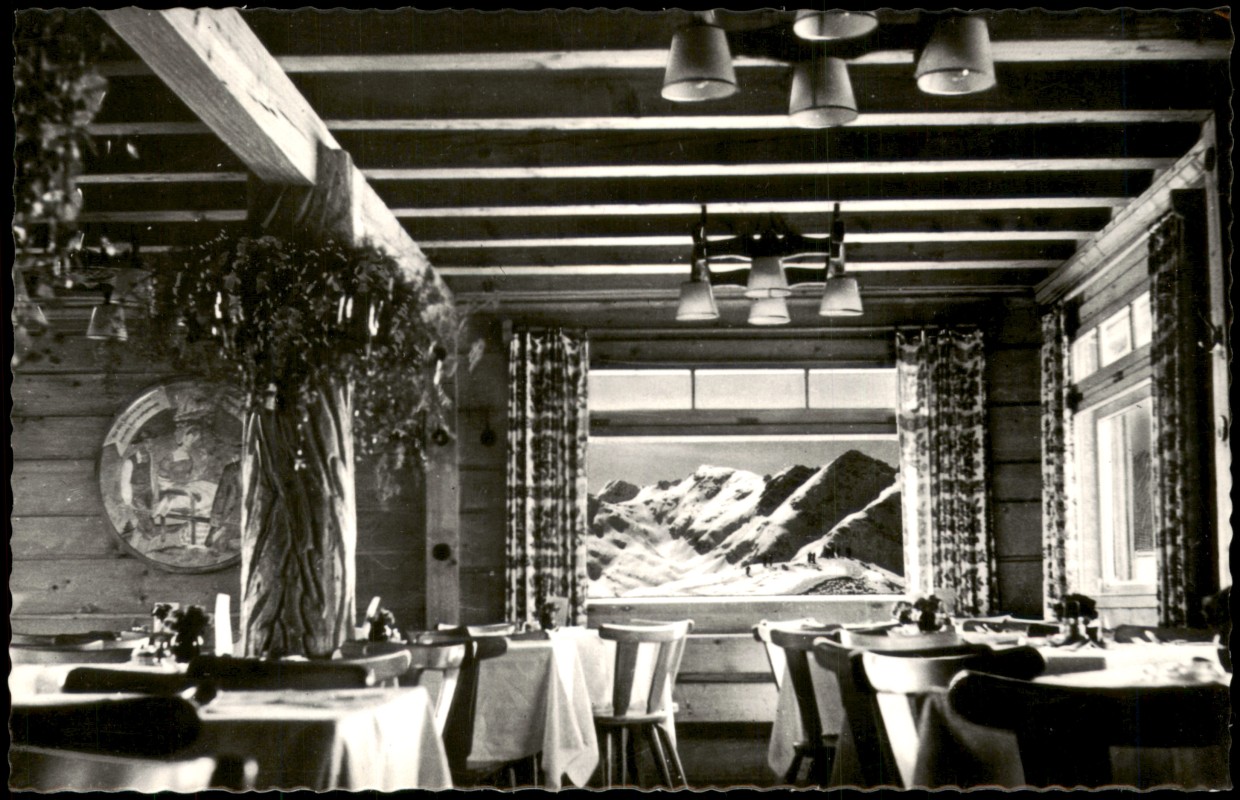zoom: Image side vintage Postcard from 1955: Gasthaus Innenansicht a.d. STUBNERKOGEL BERGBAHN BADGASTEIN, 1100 m:: Bad Gastein