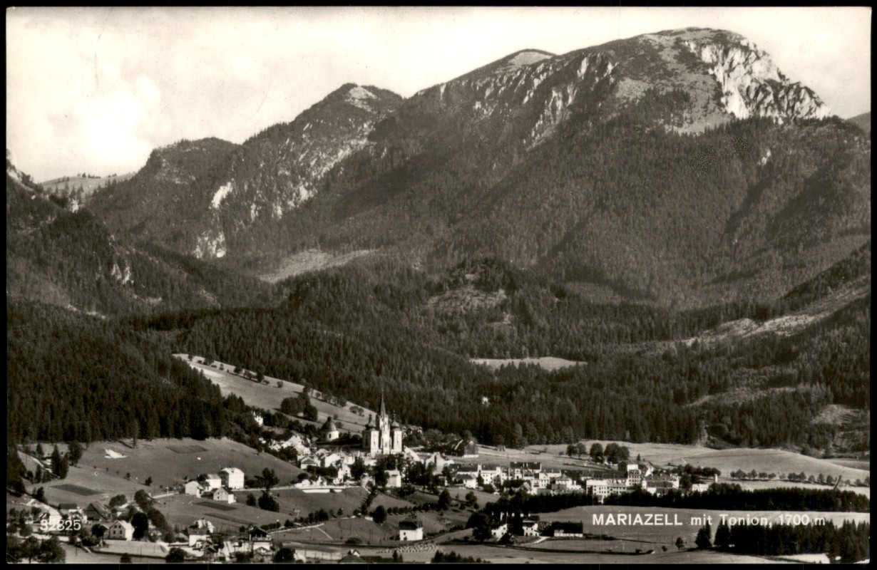 vergrößern: Bildseite historische Ansichtskarte von 1950: Mariazell mit Tonion:: Mariazell