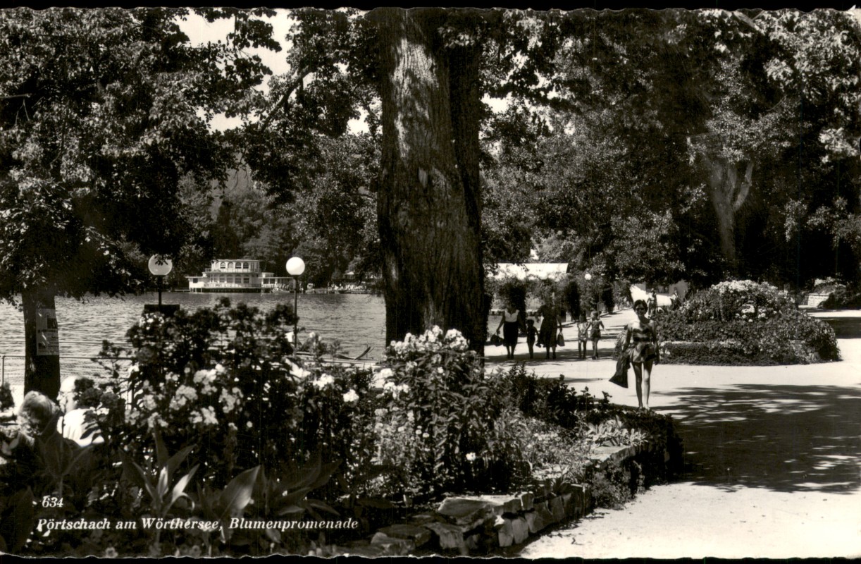 zoom: Image side vintage Postcard from 1958: Blumenpromenade am Seeufer:: Pörtschach am Wörther See