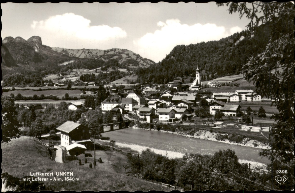 zoom: Image side vintage Postcard from 1965: Luftkurort Unken mit Loferer-Alm:: Unken (Salzburg)