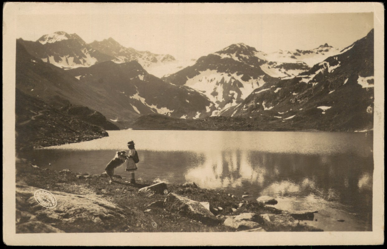 zoom: Image side vintage Postcard from 1930: Finstertaler See mit Bergen:: Kühtai