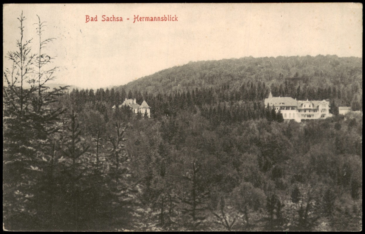 vergrößern: Bildseite historische Ansichtskarte von 1914: Blick auf den Hermannsblick mit Villen:: Bad Sachsa