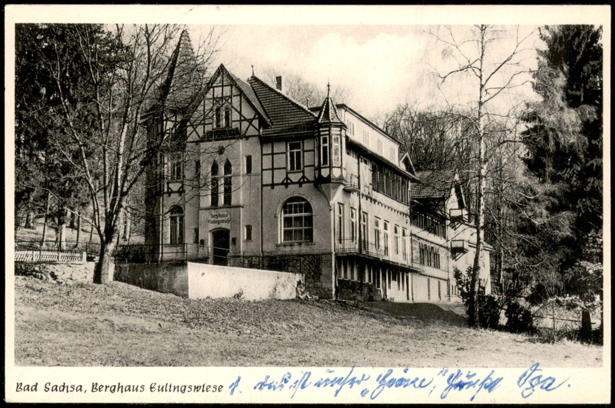 vergrößern: Bildseite historische Ansichtskarte von 1960: Berghaus Eulingswiese:: Bad Sachsa