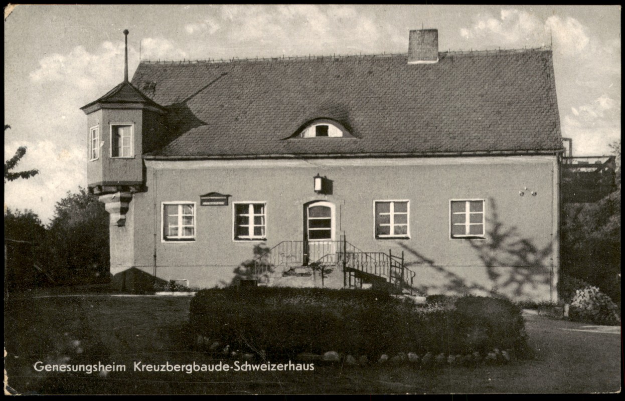 zoom: Image side vintage Postcard from 1970: Genesungsheim Kreuzbergbaude-Schweizerhaus DDR AK:: Jauernick-Buschbach-Markersdorf (Oberlausitz)
