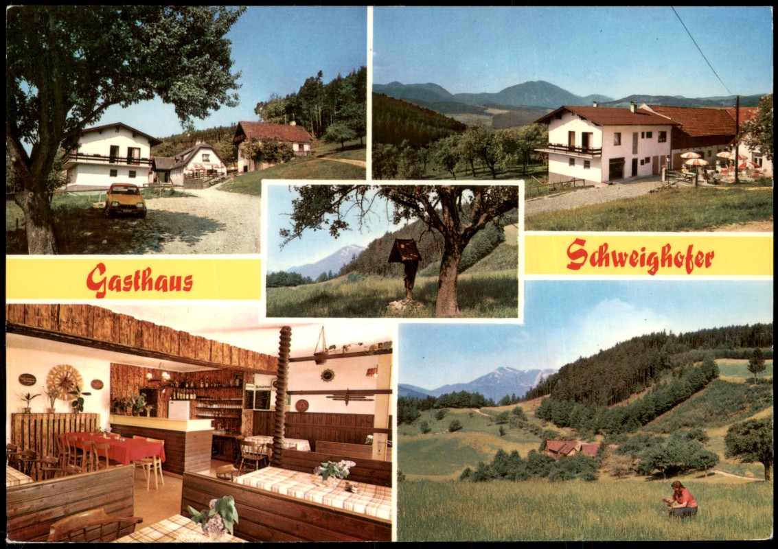 vergrößern: Bildseite historische Ansichtskarte von 1980: Gasthaus Schweighofer, Grillenberg 24:: Prigglitz
