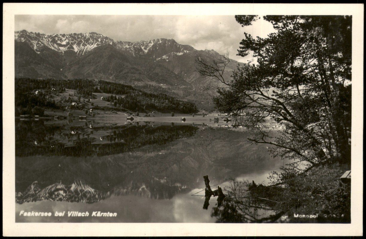 zoom: Image side vintage Postcard from 1935: See mit Bergpanorama und Spiegelung:: Faak am See
