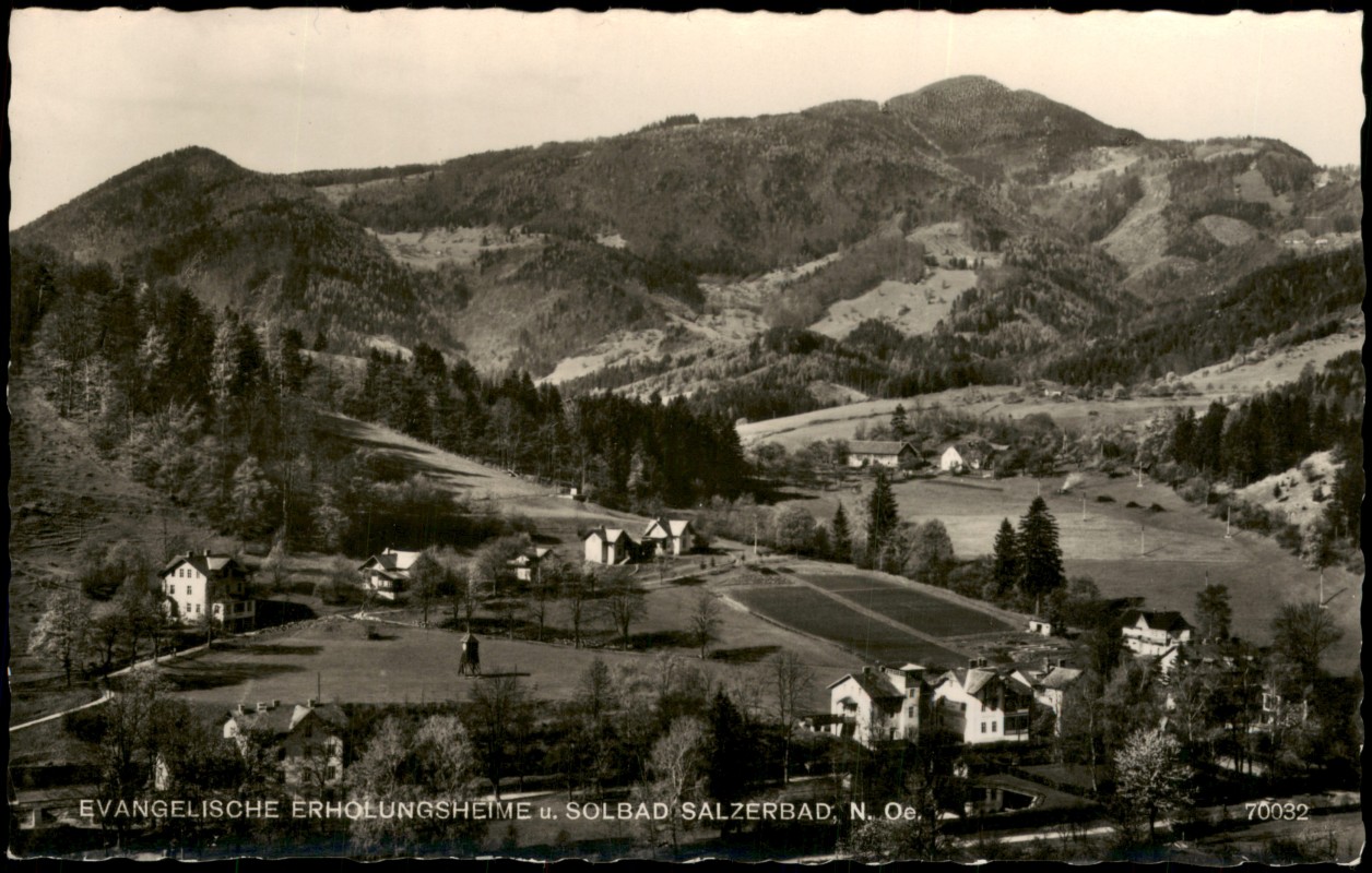vergrößern: Bildseite historische Ansichtskarte von 1965: EVANGELISCHE ERHOLUNGSHEIME u. SOLBAD SALZERBAD, N. Oe.:: Kleinzell Niederöstereich