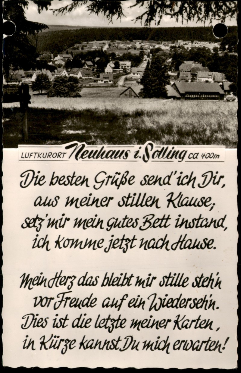 zoom: Image side vintage Postcard from 1960: Stadt - Spruch:: Neuhaus im Solling-Holzminden