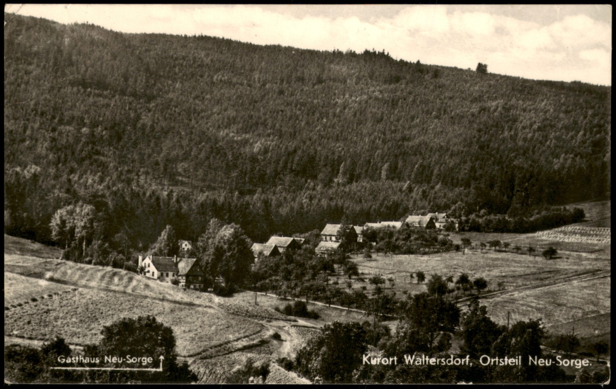 zoom: Image side vintage Postcard from 1970: Kurort Waltersdorf, Ortsteil Neu-Sorge Gasthaus Neu-Sorge:: Zittau
