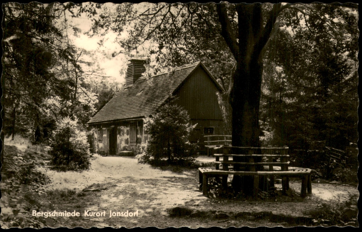 vergrößern: Bildseite historische Ansichtskarte von 1964: Bergschmiede Kurort Jonsdorf Aussenaufnahme Zittauer Gebirge:: Zittau