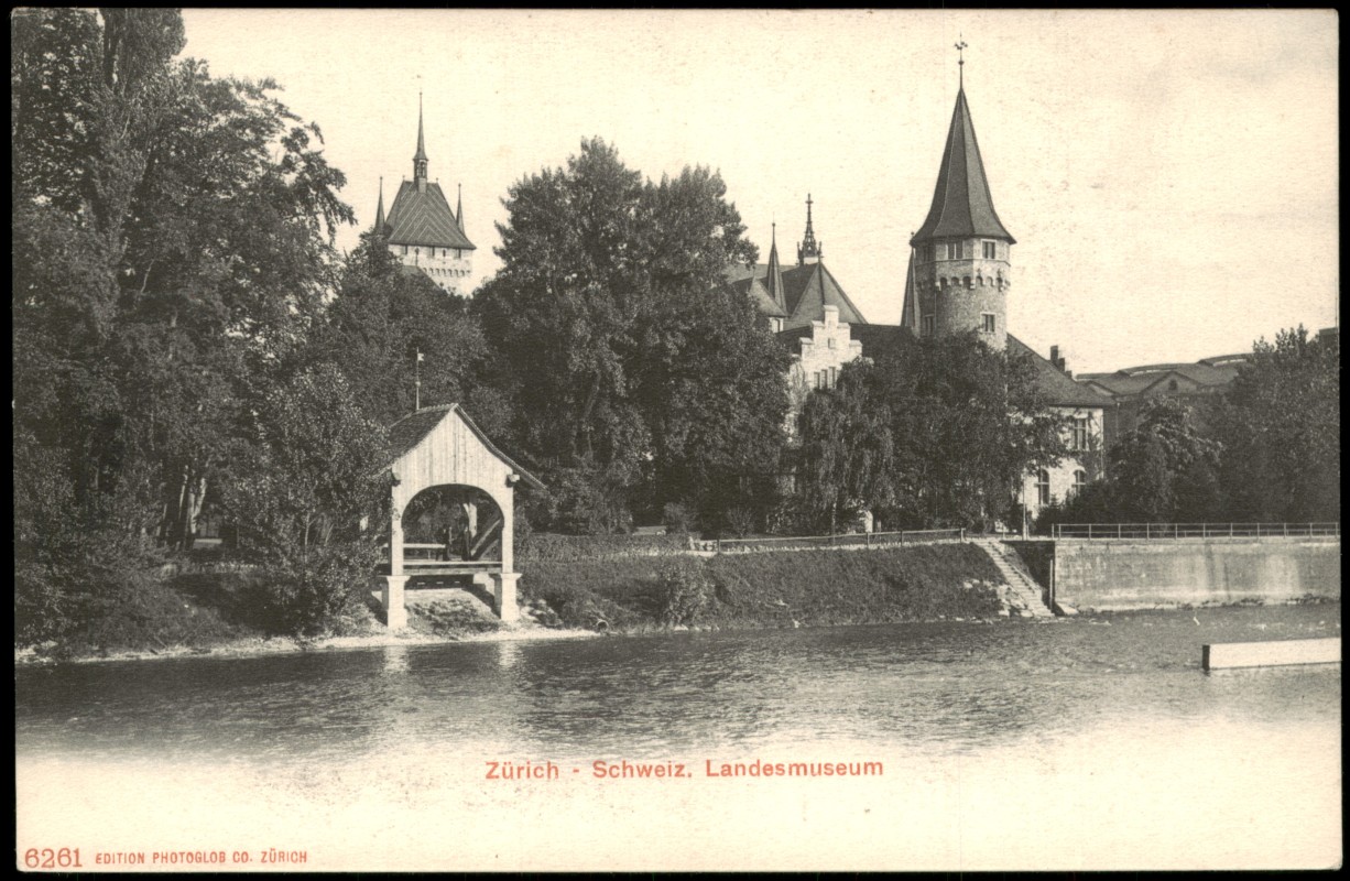 zoom: Image side vintage Postcard from 1920: Schweiz Landesmuseum Zürich - Seeblick:: Zurich