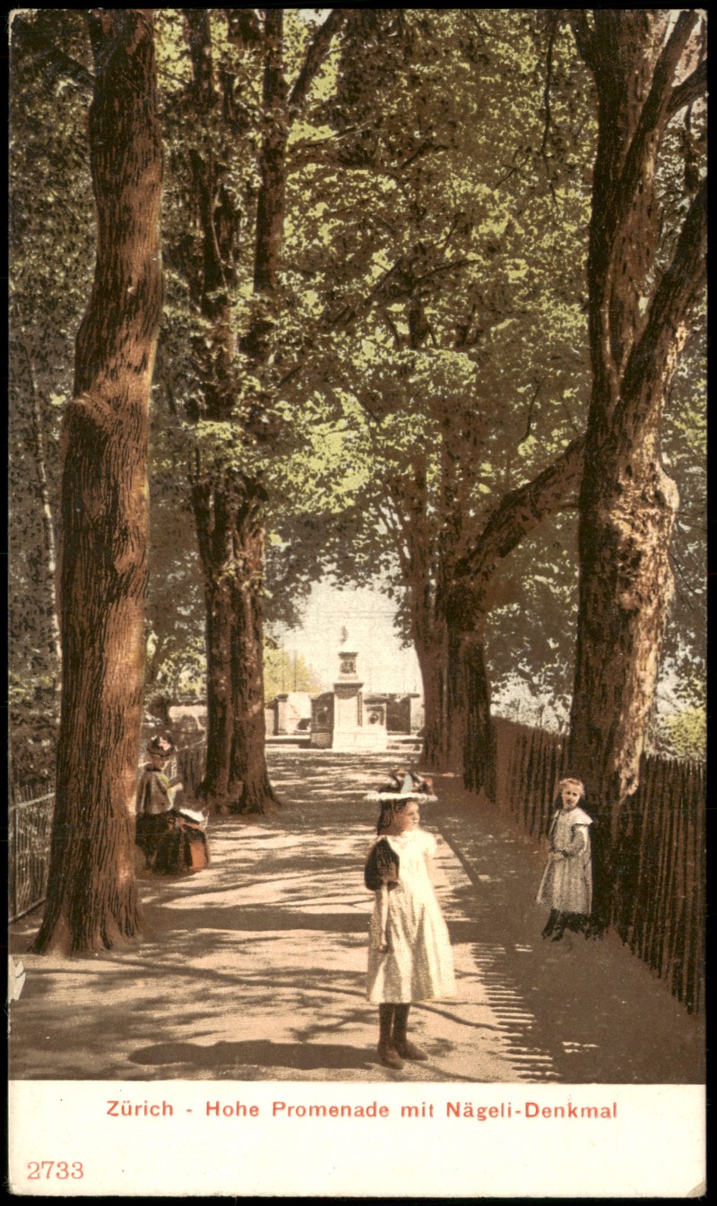 vergrößern: Bildseite historische Ansichtskarte von 1905: Hohe Promenade mit Nägeli-Denkmal:: Zürich