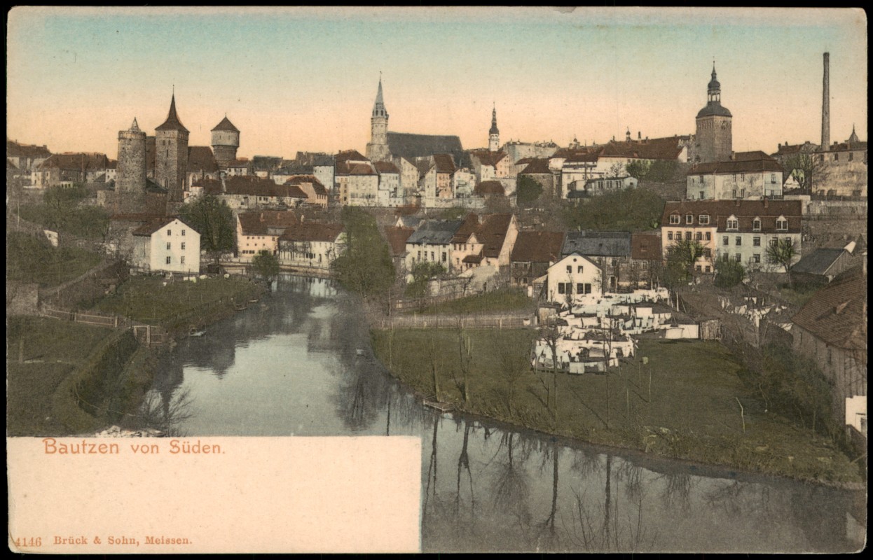 zoom: Image side vintage Postcard from 1903: Bautzen von Süden Panorama:: Bautzen