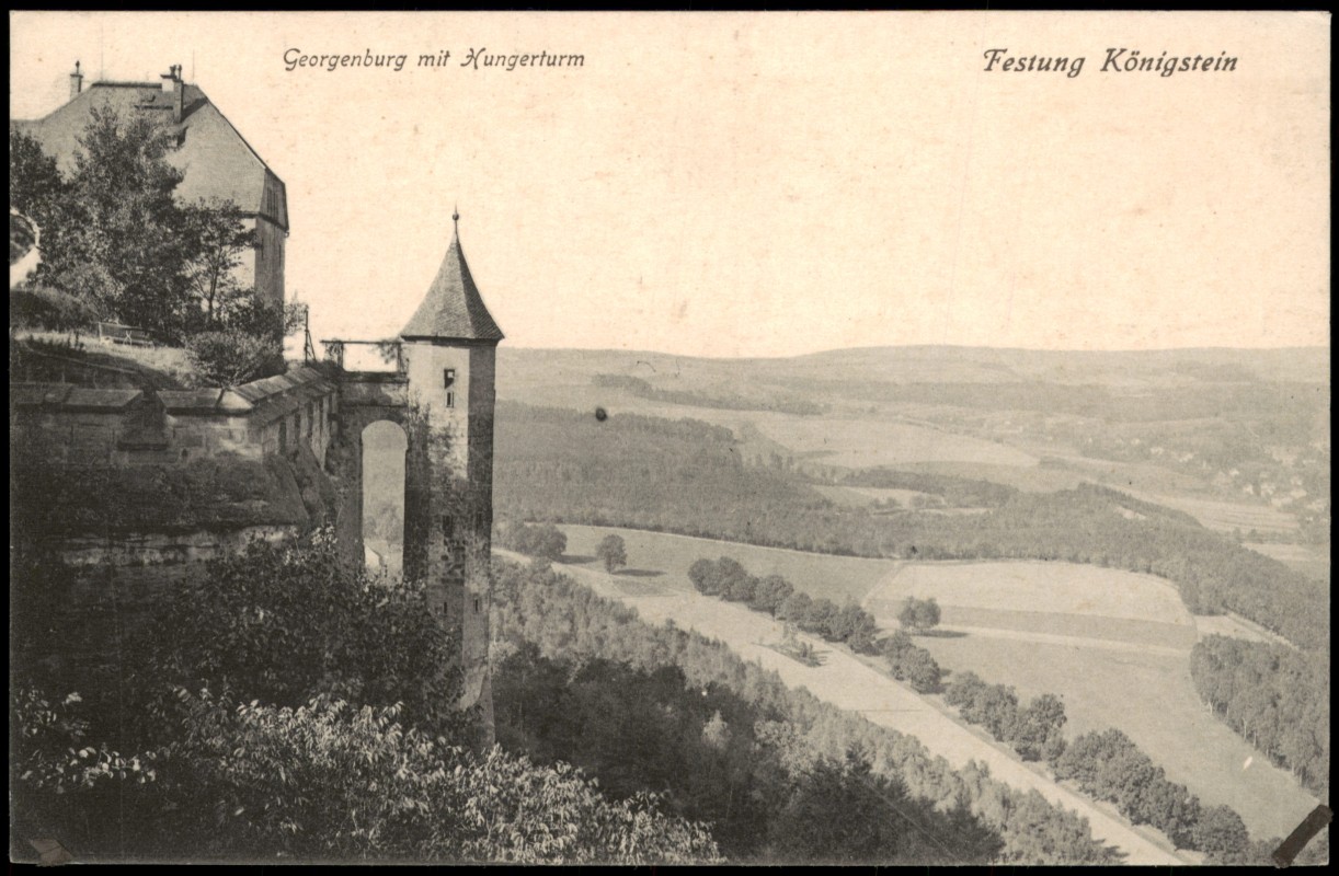 zoom: Image side vintage Postcard from 1910: Georgenburg mit Hungerturm Festung Königstein:: Königstein (Sächsische Schweiz)