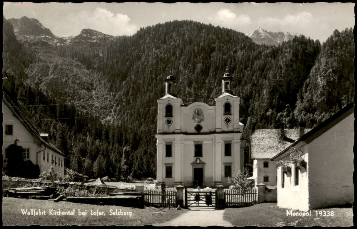 vergrößern: Bildseite historische Ansichtskarte von 1953: Sankt Martin bei Lofer im Pinzgau Maria Kirchental Wallfahrt Kirchental bei Lofer:: Salzburg