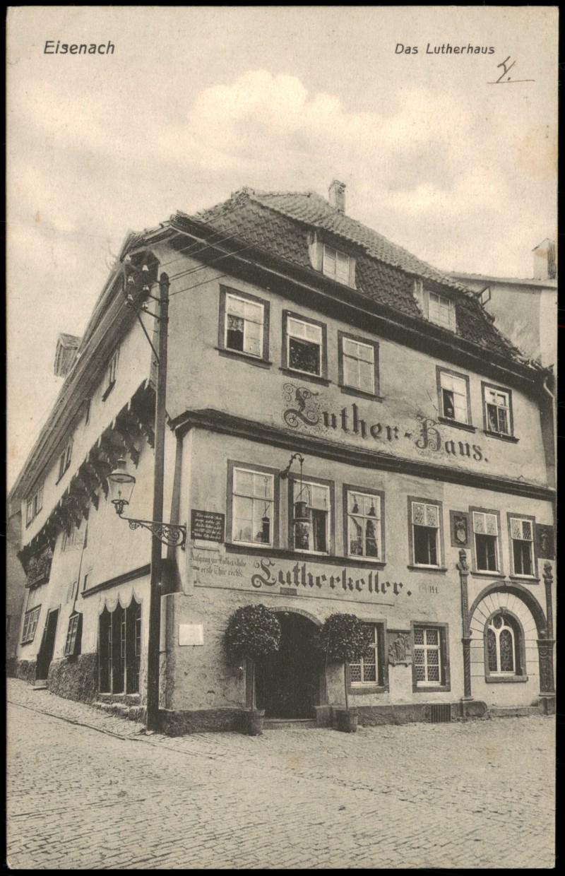 zoom: Image side vintage Postcard from 1913: Straßenpartie am Lutherhaus:: Eisenach