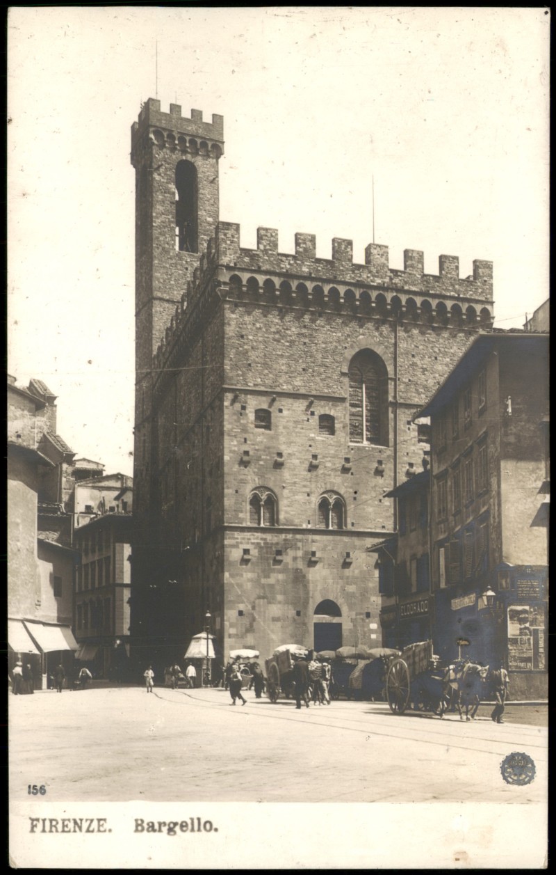 zoom: Image side vintage Postcard from 1912: Straßenszene Bargello Fuhrwerk Fotokarte:: Florence