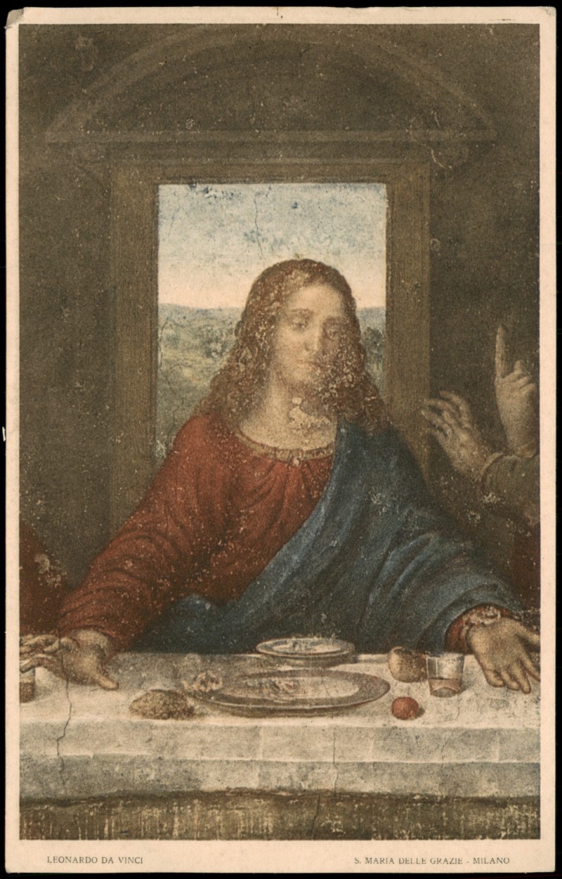 vergrößern: Bildseite historische Ansichtskarte von 1930: Kunstwerk (Il Redentore - Dettaglio) Christus-Figur (Il Redentore / Der Erlöser)Leonardo da Vinci:: Mailand