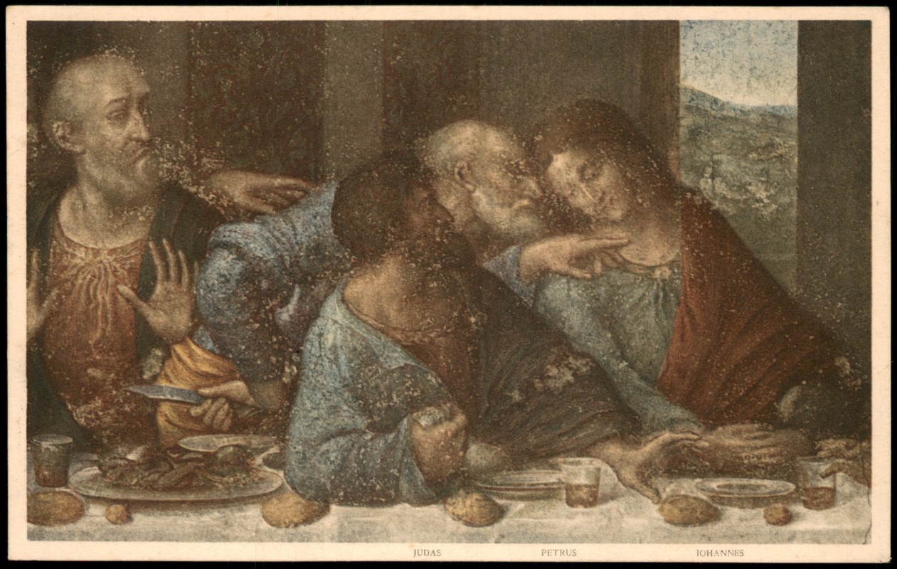 vergrößern: Bildseite historische Ansichtskarte von 1930: Bildmotiv (Dettaglio del Cenacolo) Leonardo da Vinci Santa Maria delle Grazie:: Mailand