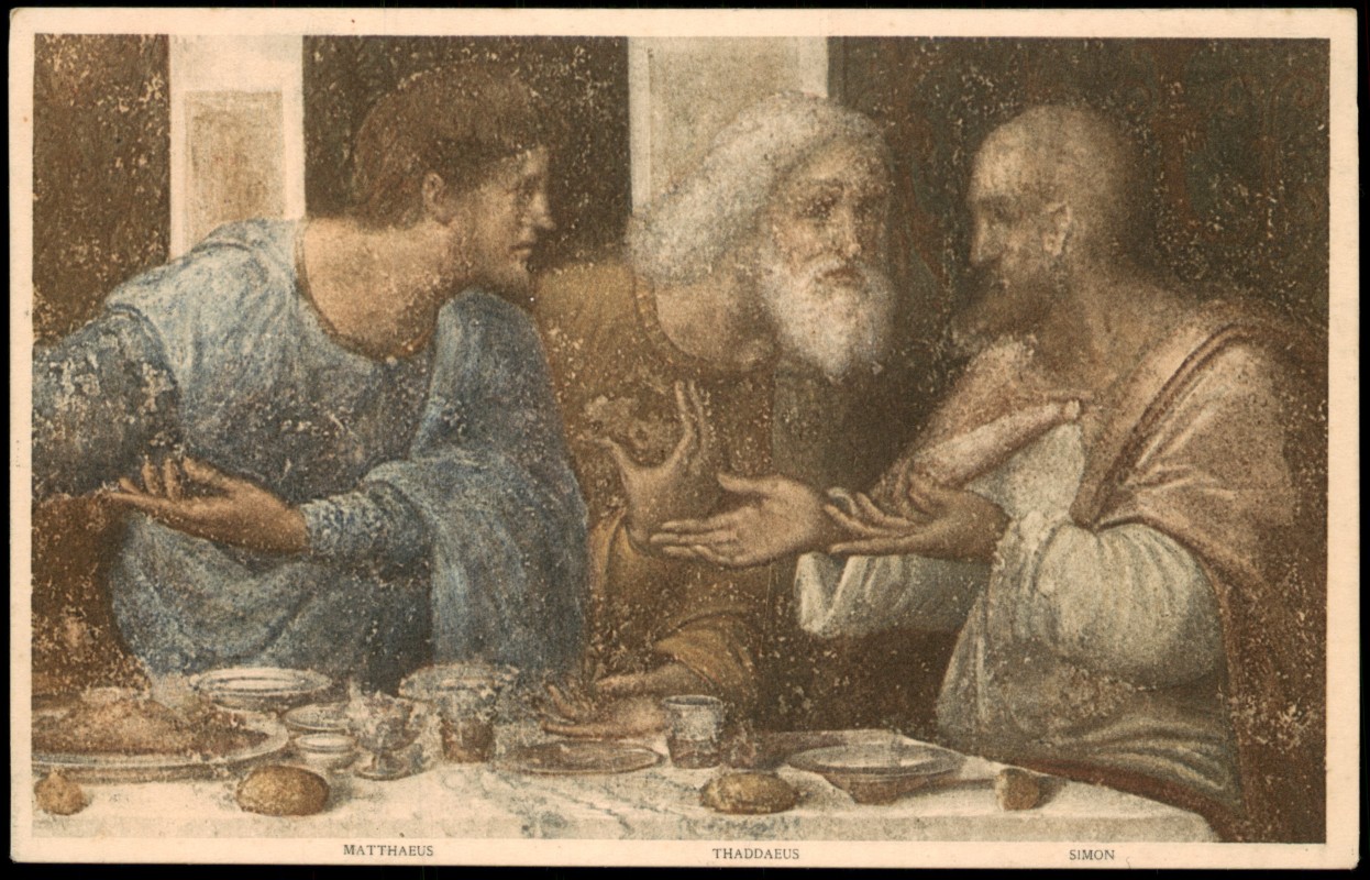 vergrößern: Bildseite historische Ansichtskarte von 1930: Bildmotiv (Dettaglio del Cenacolo) Leonardo da Vinci Santa Maria delle Grazie:: Mailand