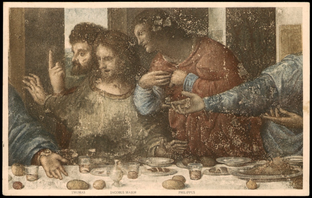 vergrößern: Bildseite historische Ansichtskarte von 1930: Bildmotiv (Dettaglio del Cenacolo) - THOMAS - JACOBUS MAJOR - PHILIPPUS:: Mailand
