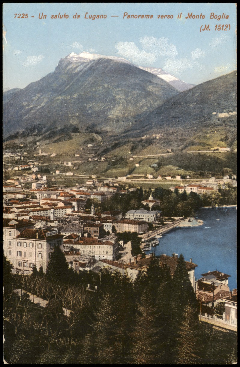 vergrößern: Bildseite historische Ansichtskarte von 1960: Panorama-Ansicht mit Blick zum Monte Boglia (M. 1512):: Albogasio (Luganersee)