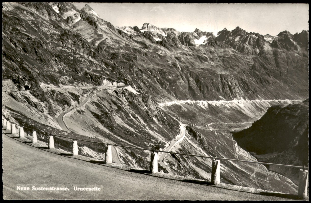 vergrößern: Bildseite historische Ansichtskarte von 1963: Neue Sustenstrasse. Urnerseite:: Wassen
