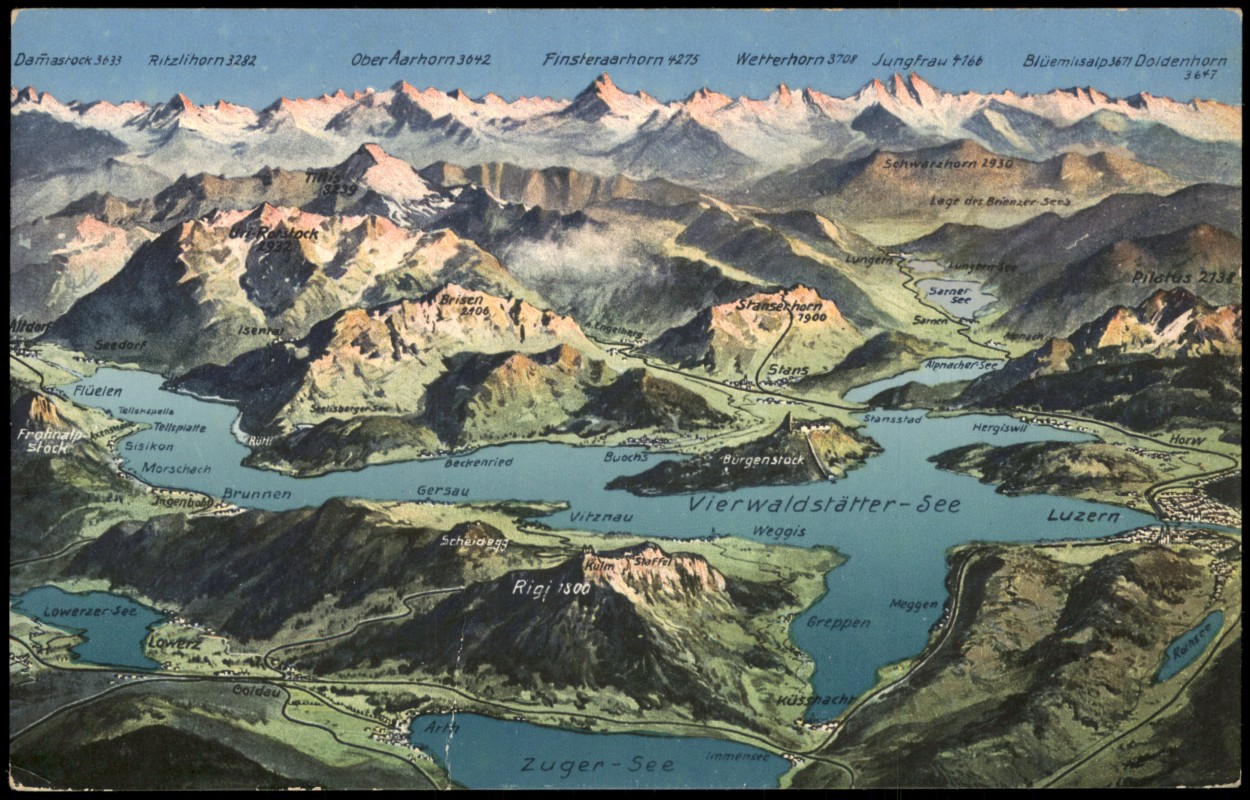 vergrößern: Bildseite historische Ansichtskarte von 1913: Vierwaldstättersee Landkarten Ak:: Luzern