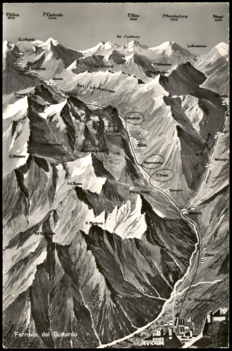 vergrößern: Bildseite historische Ansichtskarte von 1962: Ferrovia del Gottardo Landkarten AK:: .Schweiz