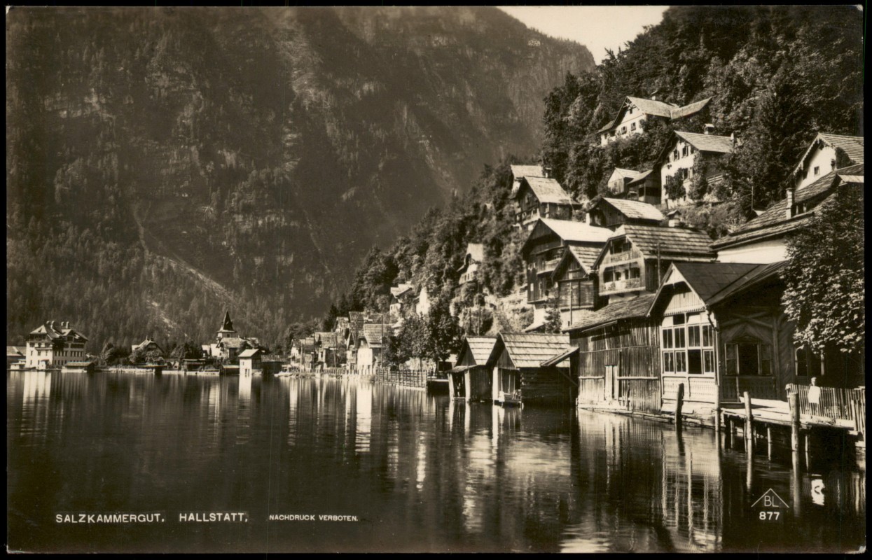 vergrößern: Bildseite historische Ansichtskarte von 1929: Panorama-Teilansicht:: Hallstatt