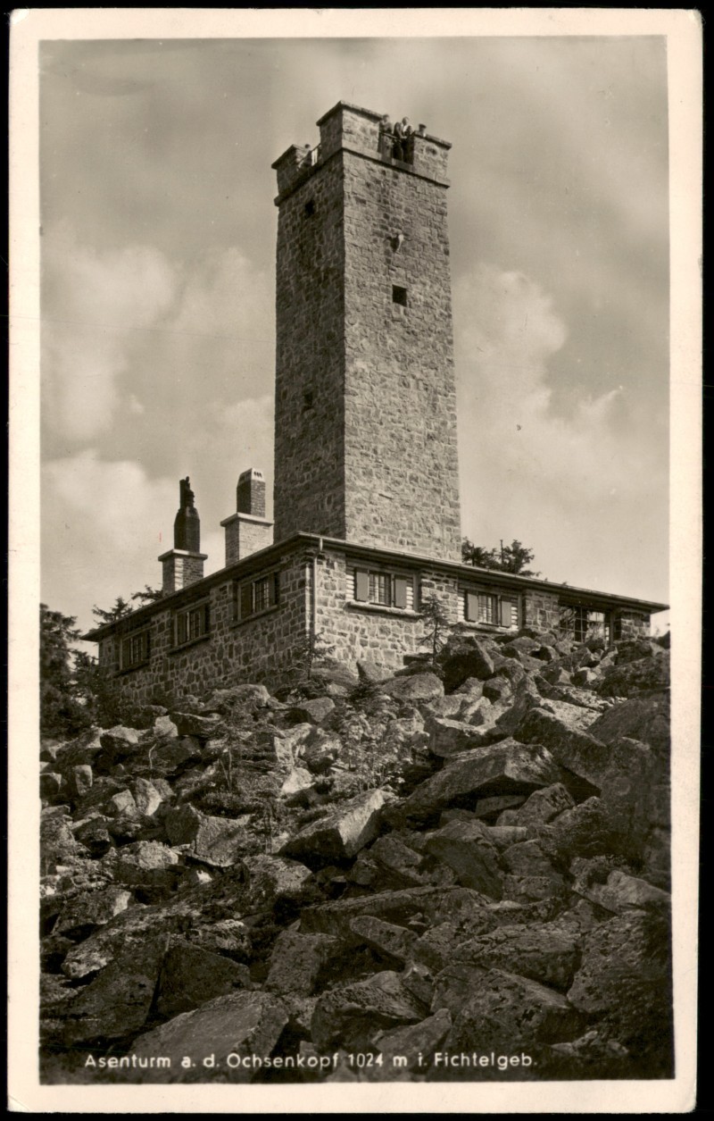 vergrößern: Bildseite historische Ansichtskarte von 1941: Asenturm a. d. Ochsenkopf Fichtelgebirge:: Bischofsgrün