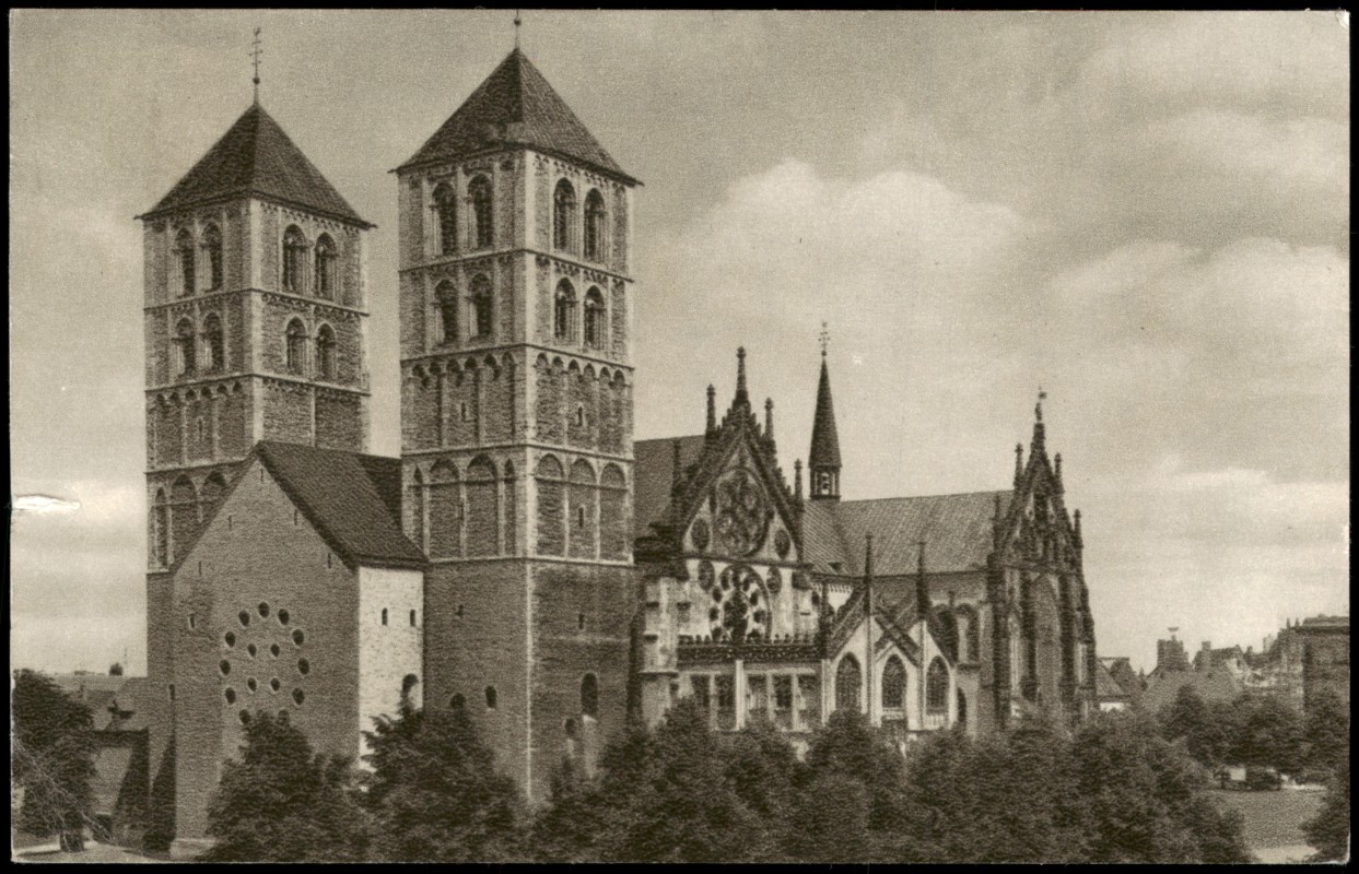 vergrößern: Bildseite historische Ansichtskarte von 1960: Partie am Dom:: Münster (Westfalen)