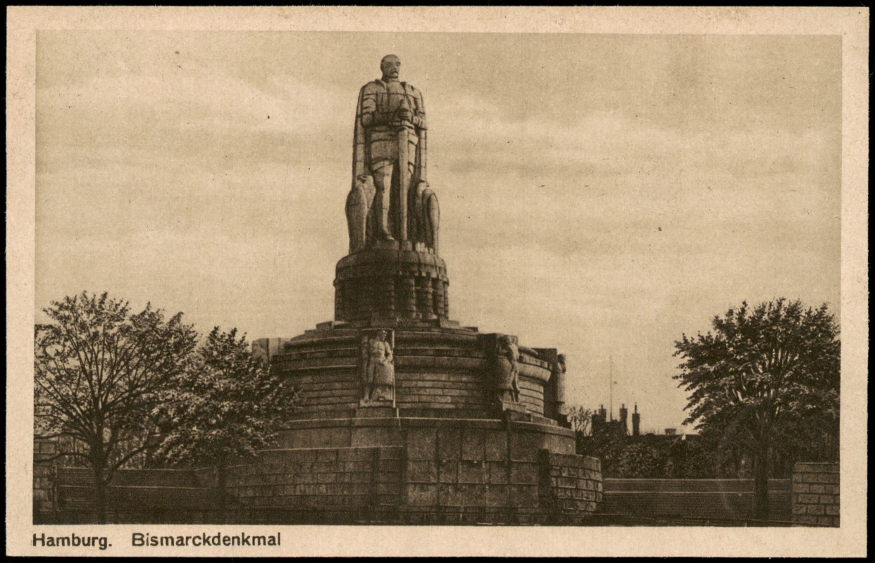 vergrößern: Bildseite historische Ansichtskarte von 1919: Bismarck-Denkmal:: St. Pauli-Hamburg