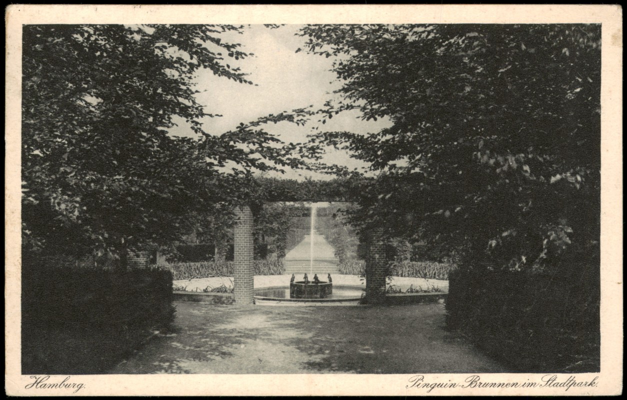 vergrößern: Bildseite historische Ansichtskarte von 1928: Pinguin Brunnen im Stadtpark.:: Hamburg