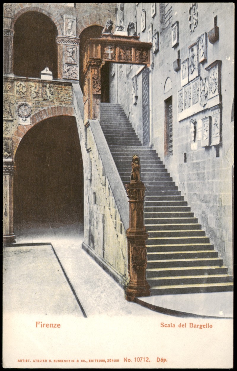 zoom: Image side vintage Postcard from 1909: Scala del Bargello:: Florence
