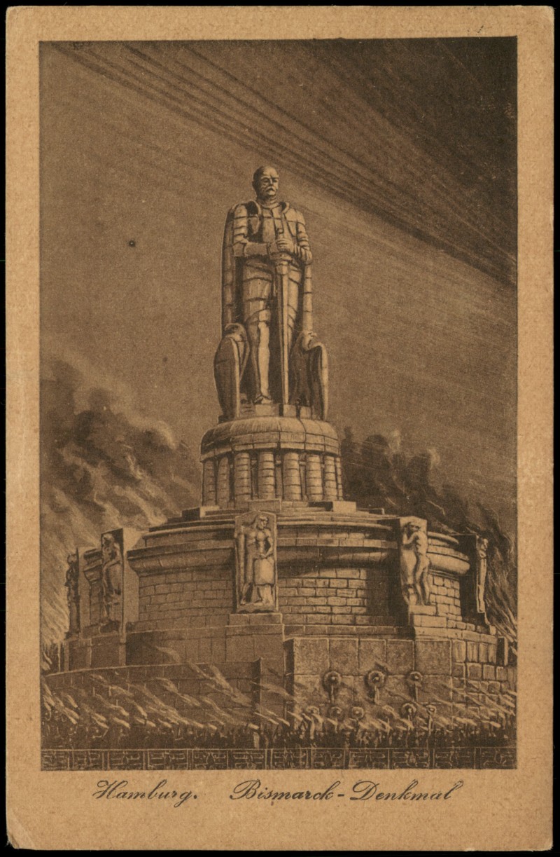 zoom: Image side vintage Postcard from 1927: Bismarck-Denkmal:: St. Pauli-Hamburg