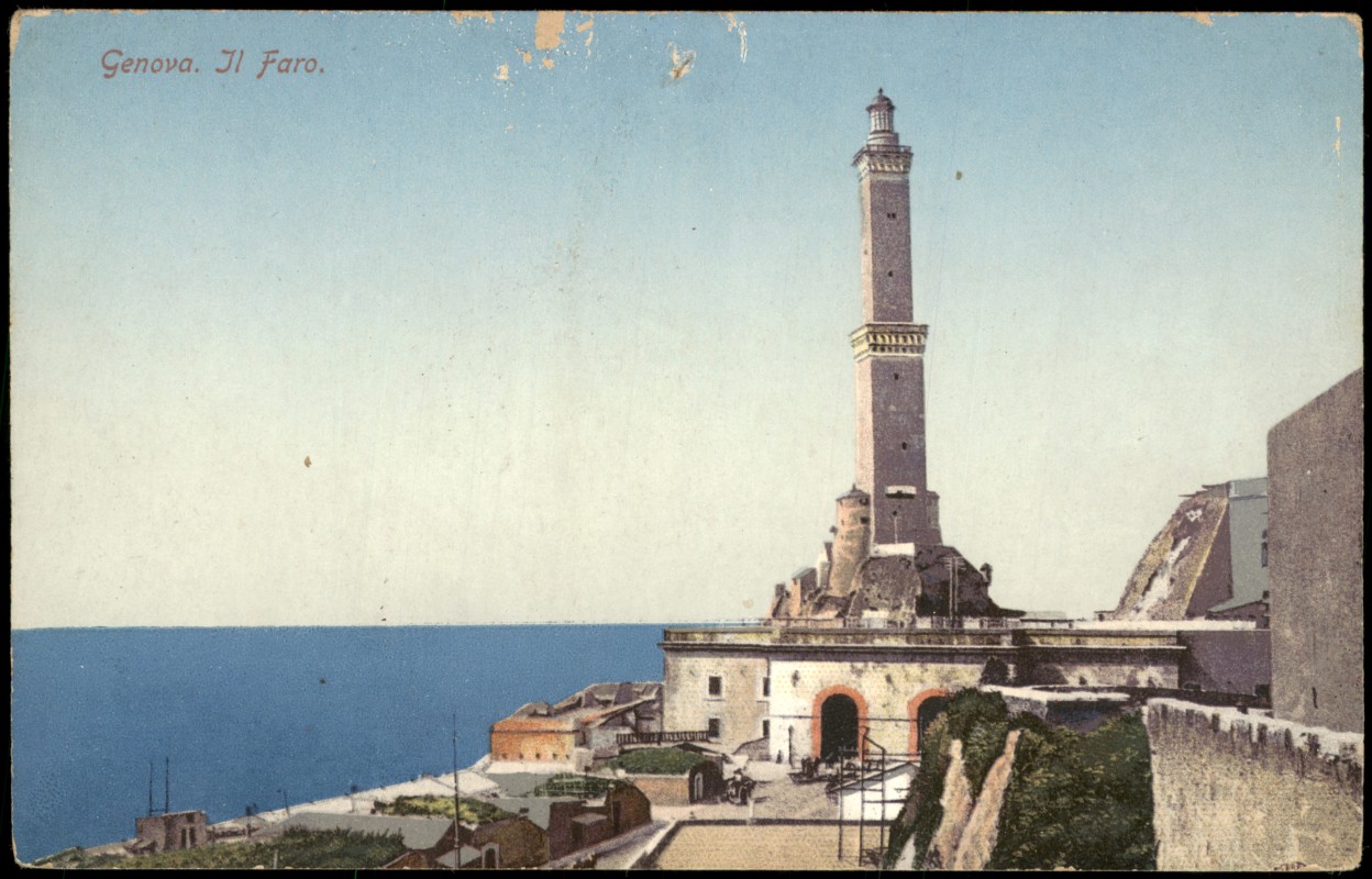 vergrößern: Bildseite historische Ansichtskarte von 1910: Il Faro, Leuchtturm, Lighthouse:: Genua
