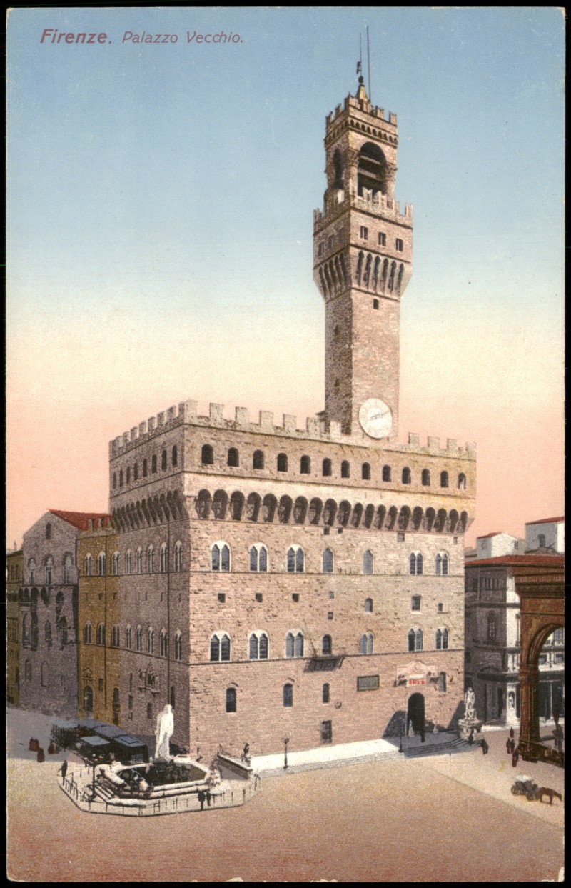 zoom: Image side vintage Postcard from 1915: Palazzo Vecchio:: Florence