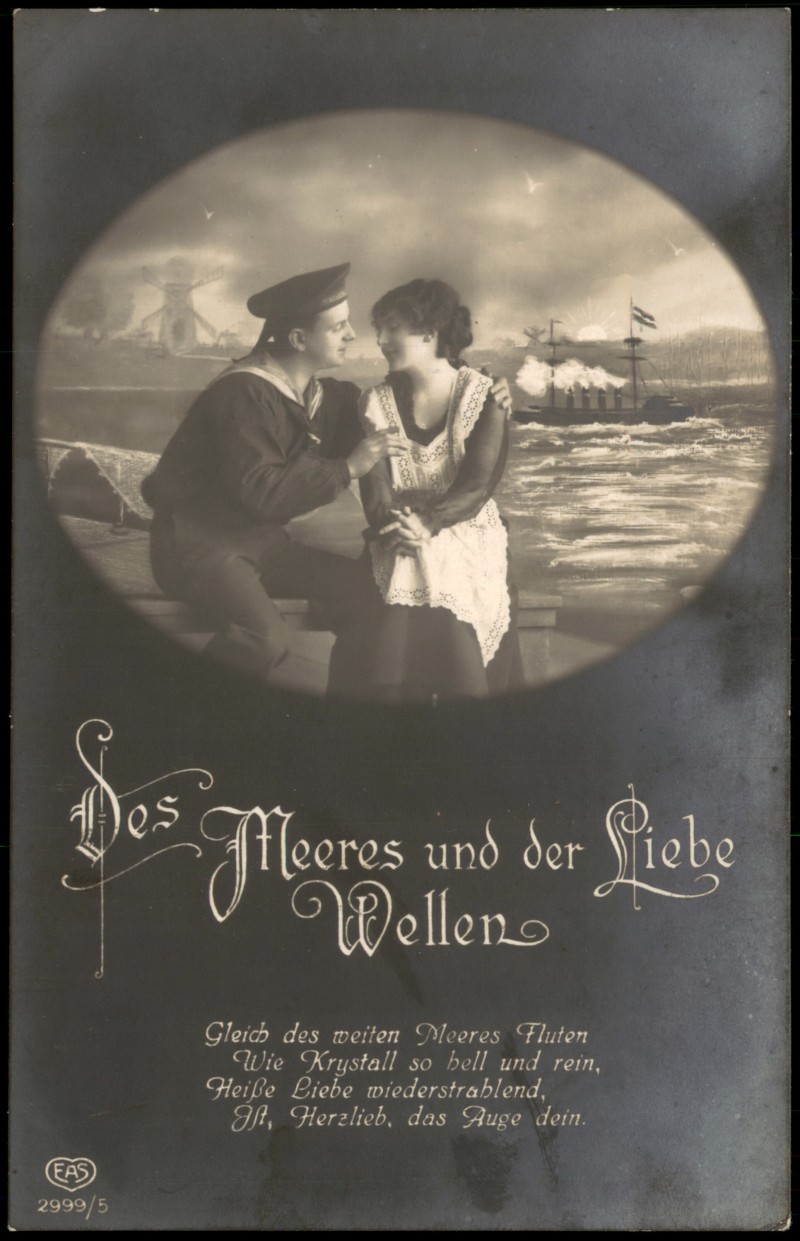 vergrößern: Bildseite historische Ansichtskarte von 1910: Meeres und der Liebe Wellen Matrose verliebt Paar (Serienkarte)::