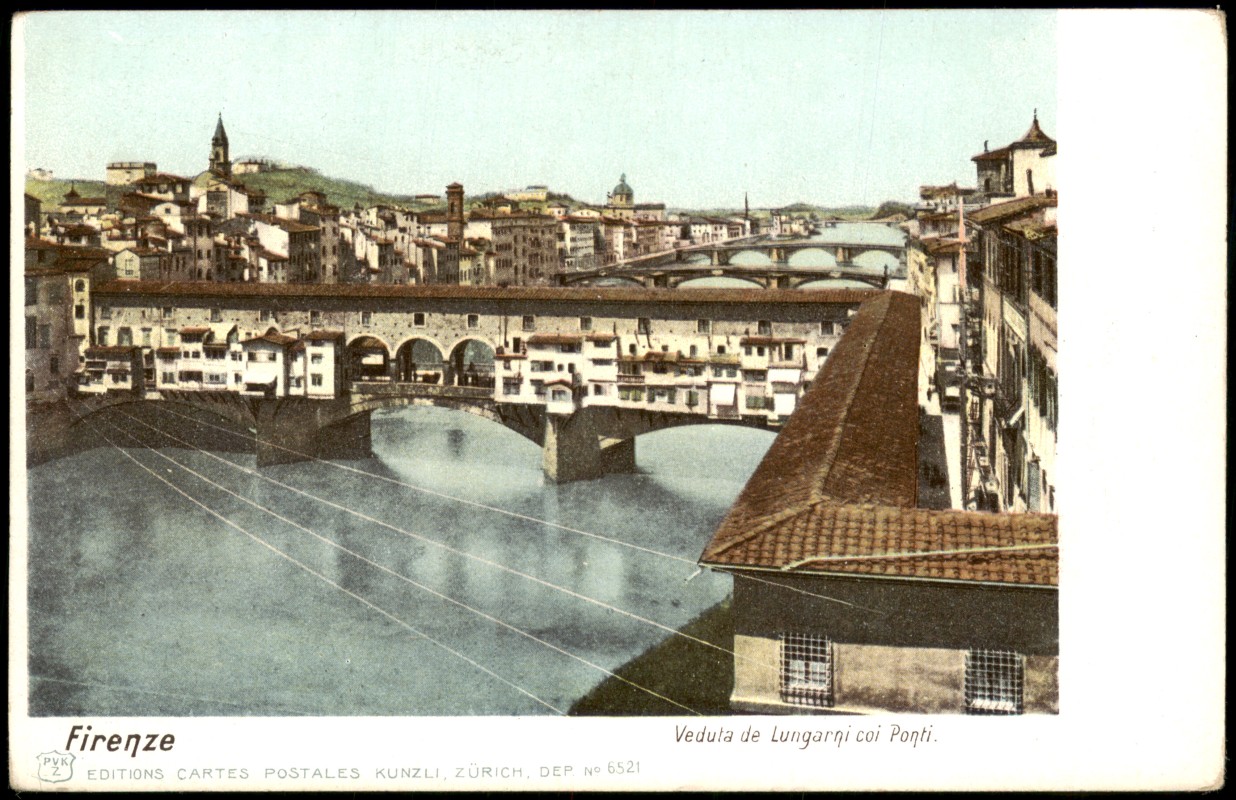 vergrößern: Bildseite historische Ansichtskarte von 1909: Veduta de Lungarni coi Ponti.:: Florenz