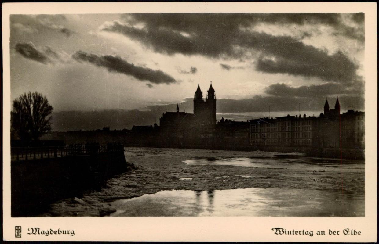 zoom: Image side vintage Postcard from 1938: an der Elbe Stimmungsbild Winter:: Magdeburg