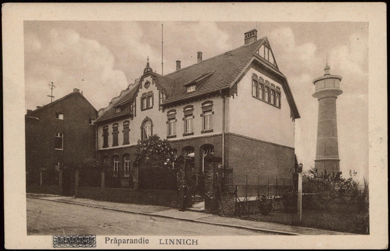 zoom: Image side vintage Postcard from 1918: Präparandie Wasserturm:: Linnich