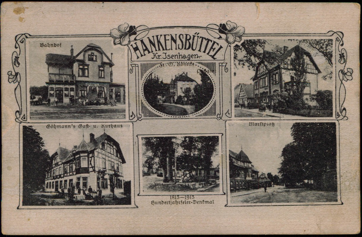 vergrößern: Bildseite historische Ansichtskarte von 1920: Bahnbof Göhmann