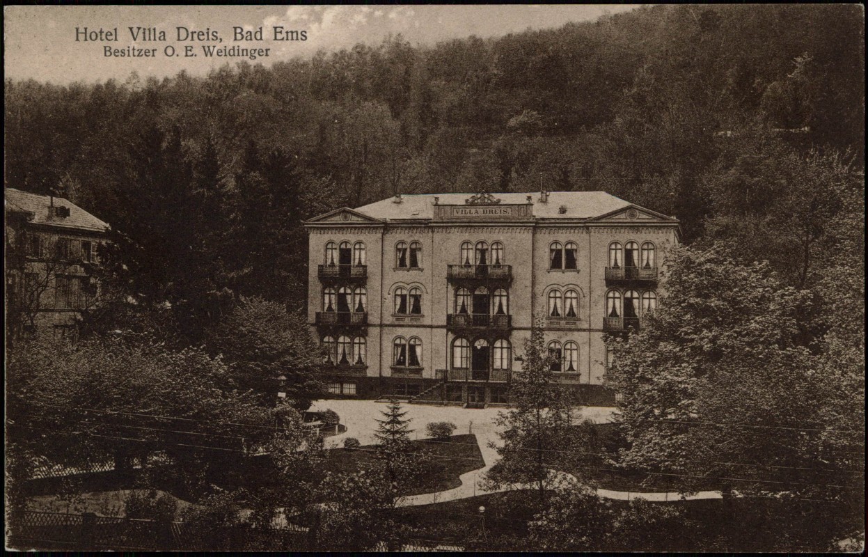 zoom: Image side vintage Postcard from 1921: Hotel Villa Dreis:: Bad Ems