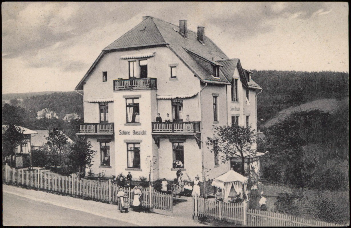 vergrößern: Bildseite historische Ansichtskarte von 1908: Villa Schöne Aussicht:: Bad Elster