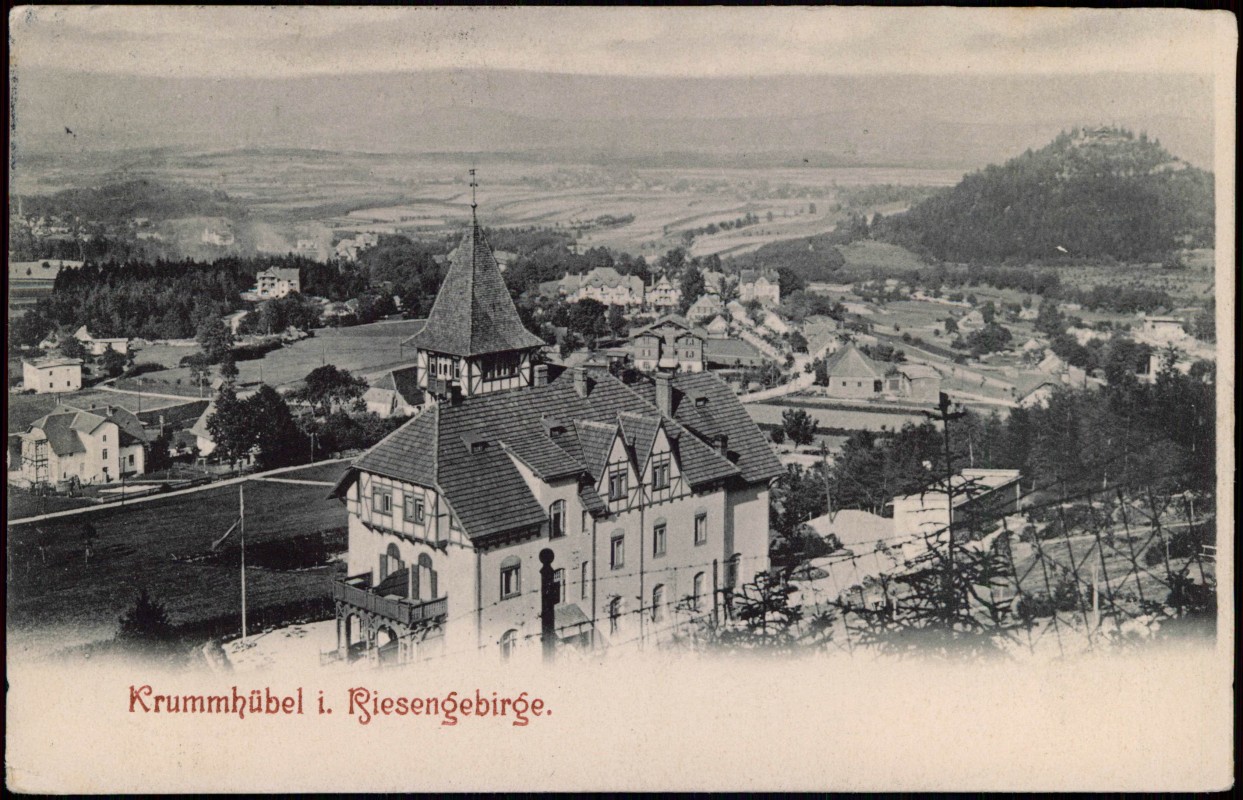 vergrößern: Bildseite historische Ansichtskarte von 1906: Stadtvilla - Fernblick:: Krummhübel