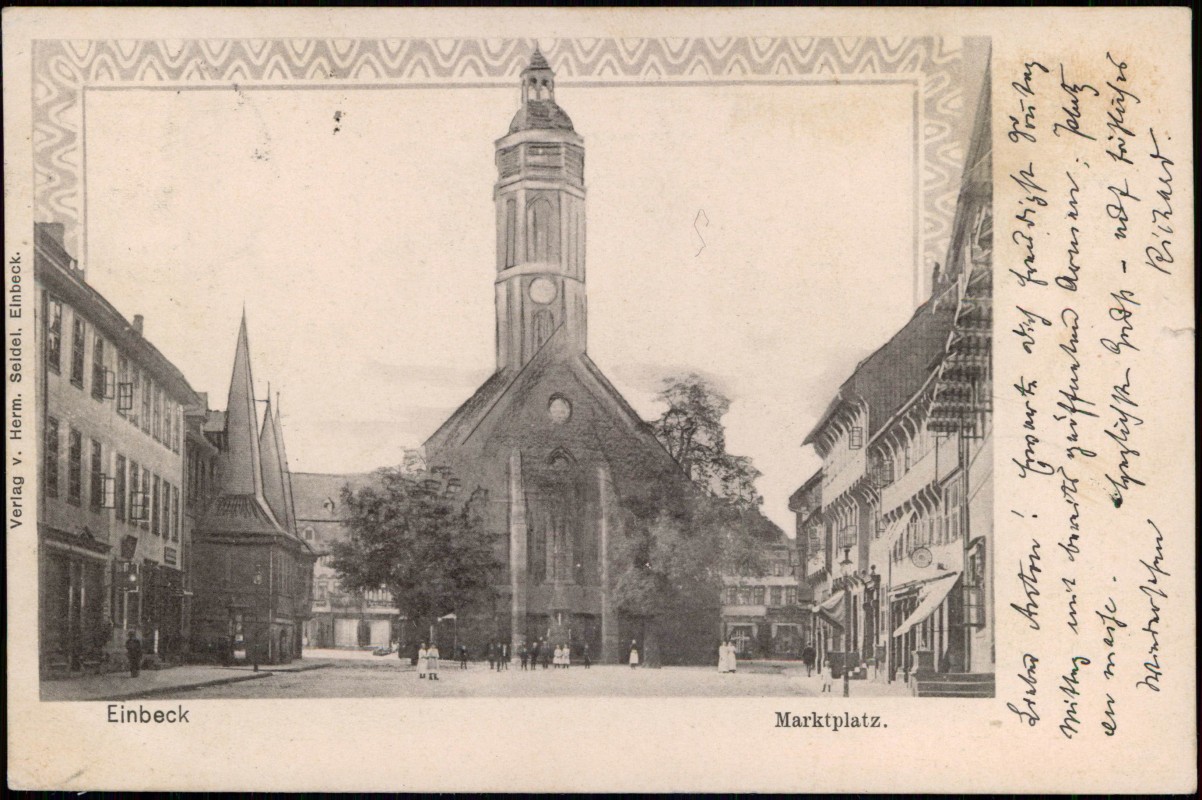 vergrößern: Bildseite historische Ansichtskarte von 1901: Markt Geschäfte 3D-Effekt:: Einbeck