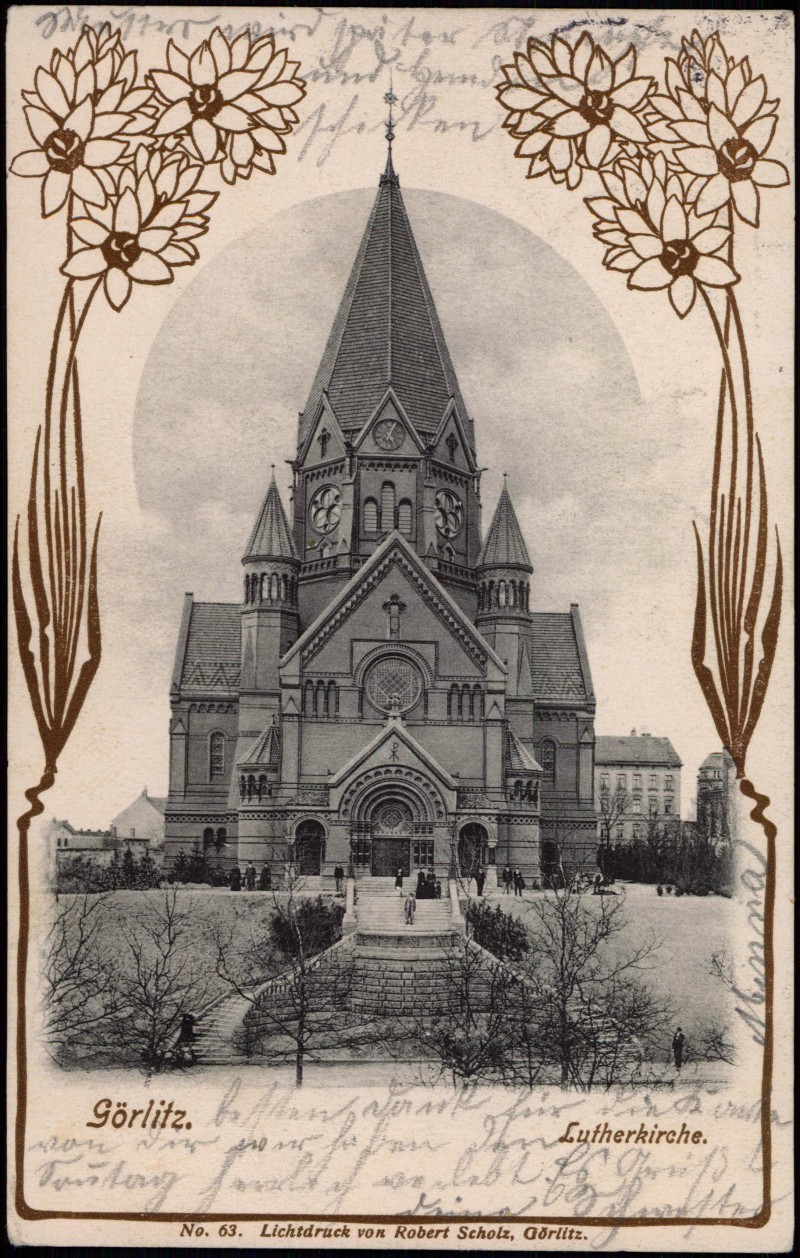 vergrößern: Bildseite historische Ansichtskarte von 1901: Lutherkirche Jugendstil Art nouveau:: Görlitz